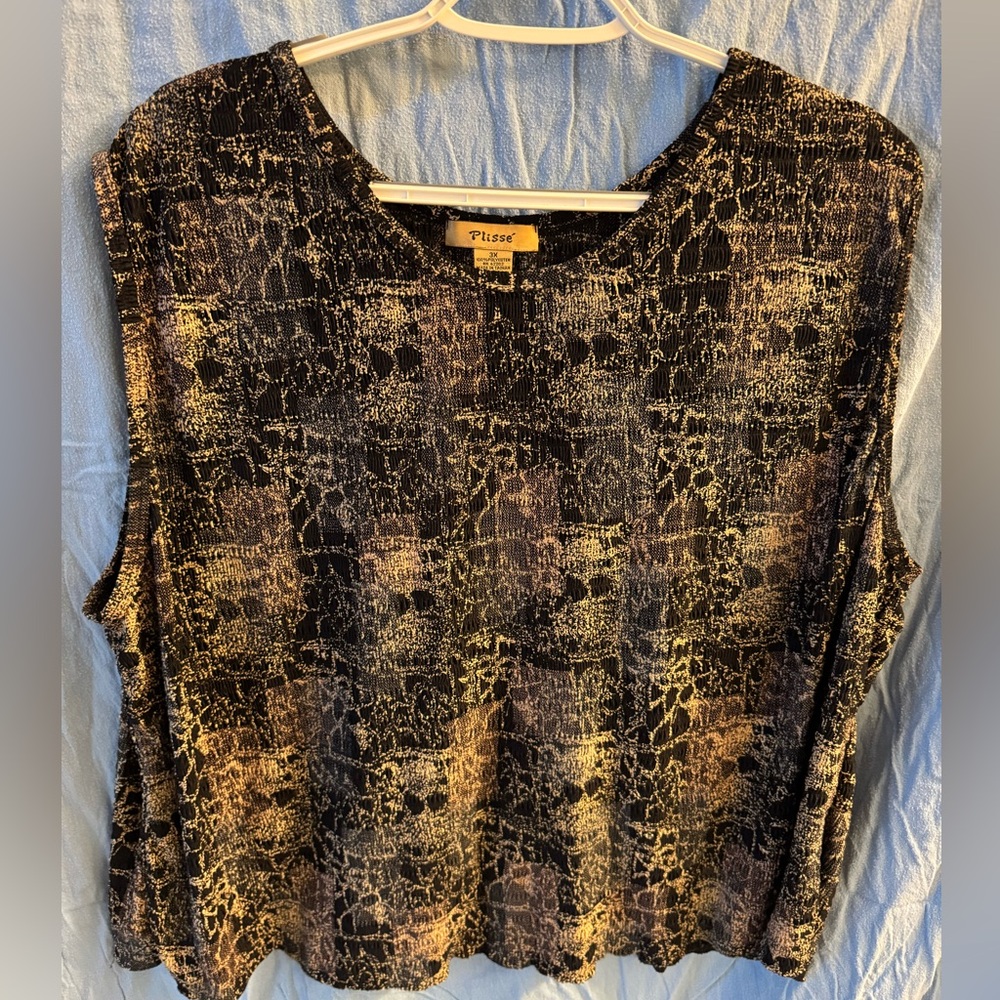 Sleeveless Black & Tan Patterned Women's Top
